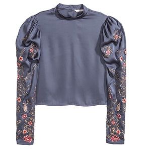 H&M satin embroidered sleeve blouse